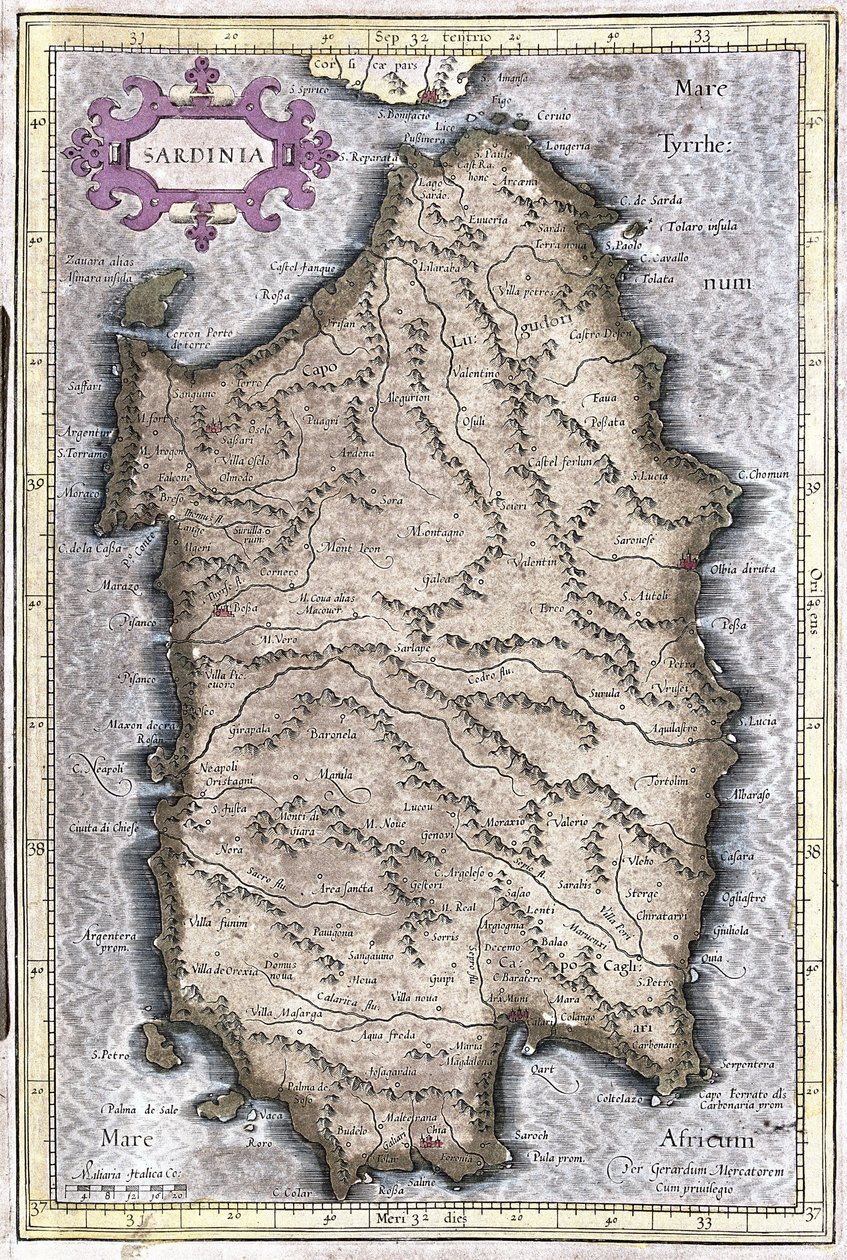Sardinien, Italien (gravyr av Gerardus Mercator