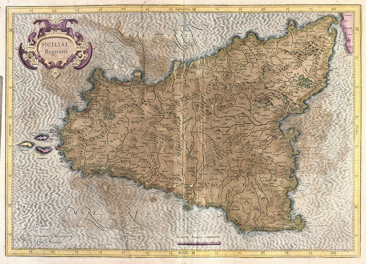 Sicilien, Italien (gravyr av Gerardus Mercator