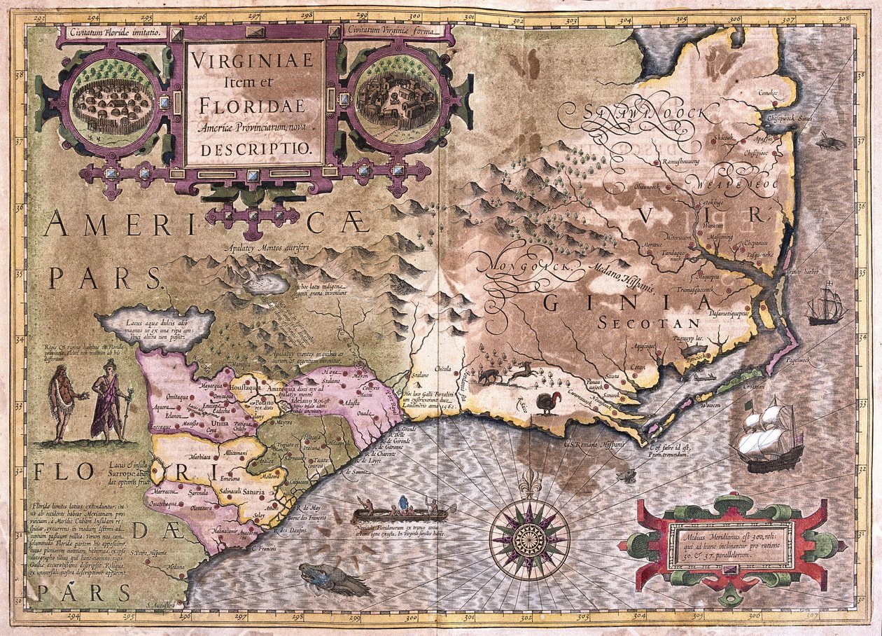 Virginia och Florida (gravyr av Gerardus Mercator
