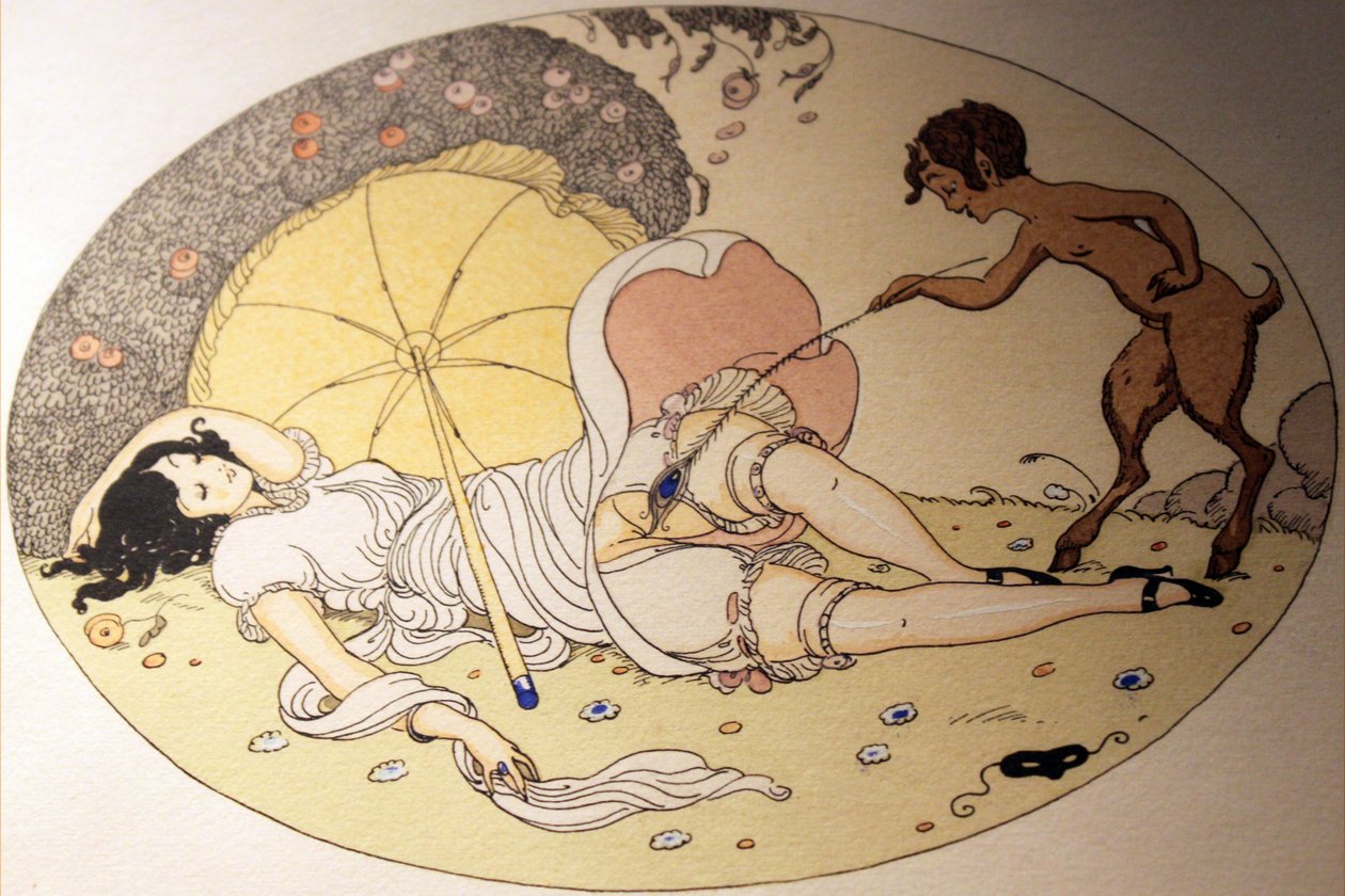 Serie von Aquarellen, die 1925 unter dem Titel The Delights of Eros in Erotopolis Paris erschienen av Gerda Marie Frederike Wegener