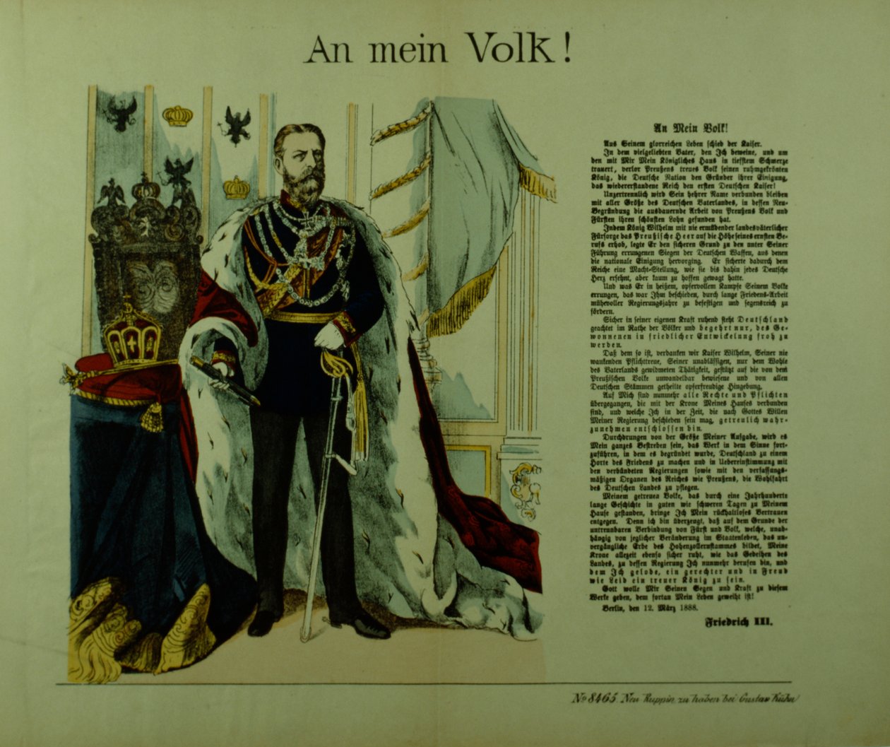 Kopia av en förklaring från Fredrik III till sina undersåtar, 12 mars 1888. av German School