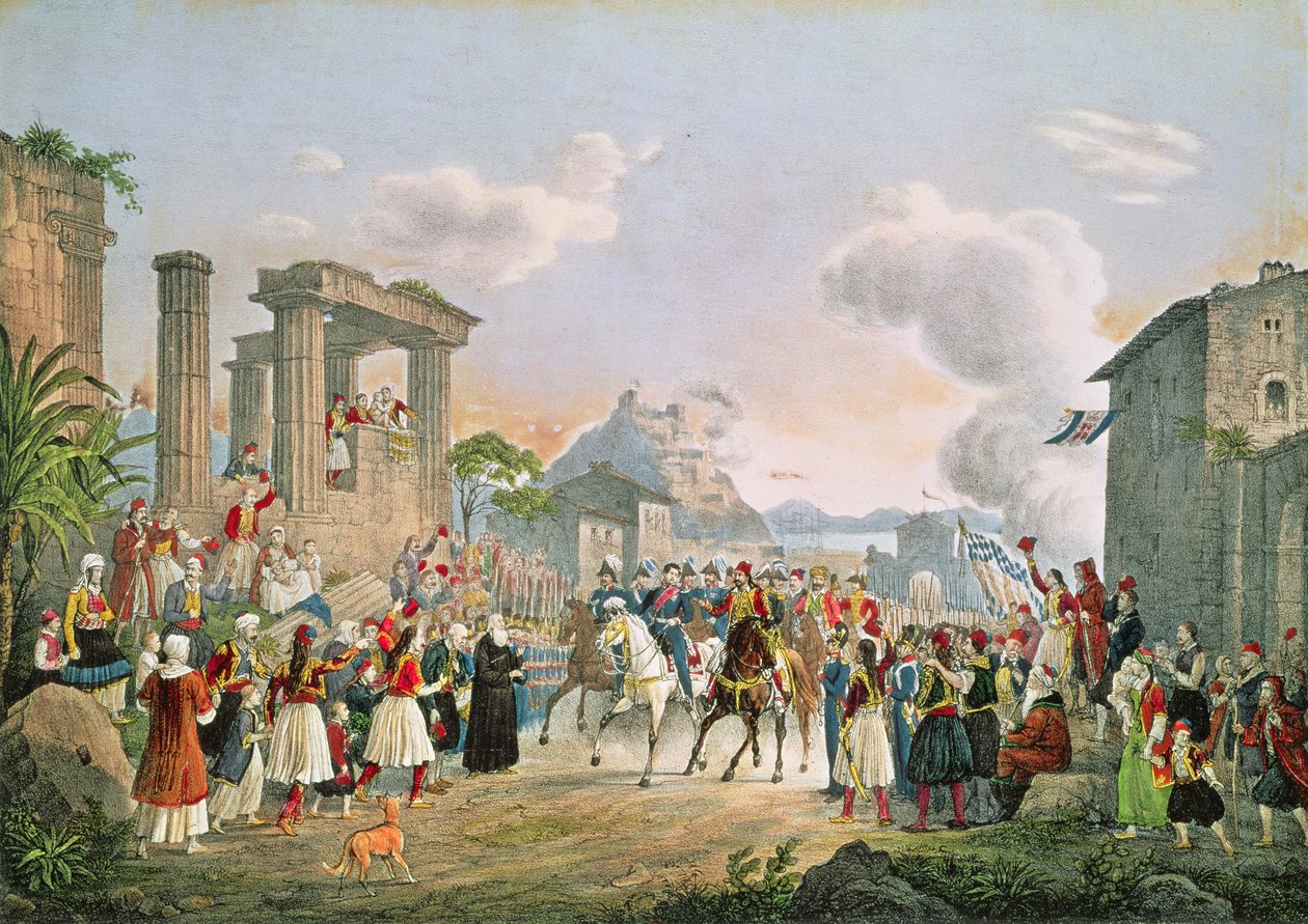 Otto (1815-67) av Bayerns intåg i Nauplia, 6 februari 1833 av German School