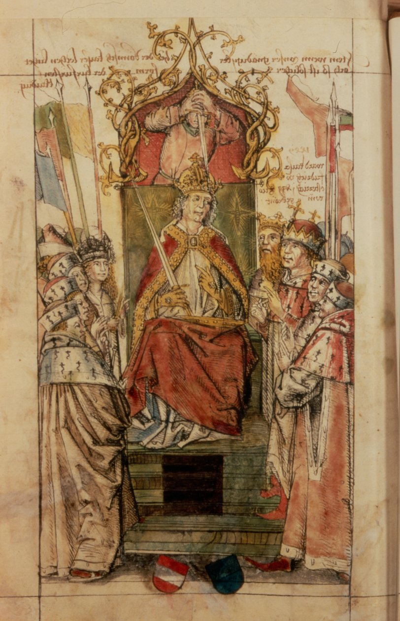 Fredrik III omgiven av kurfurstar (bläck på papper) av German School