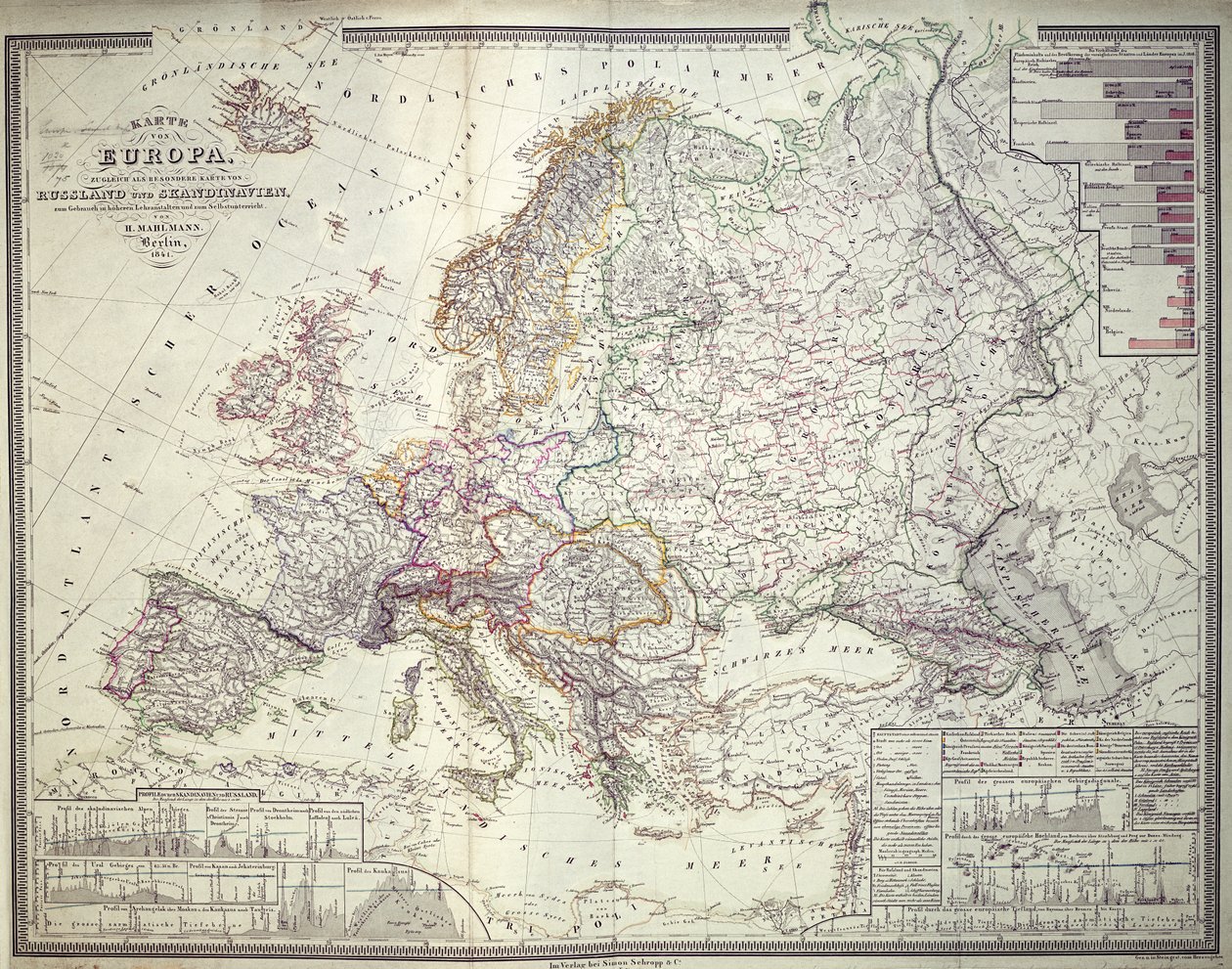 Kort over Europa, 1841 sverige av German School