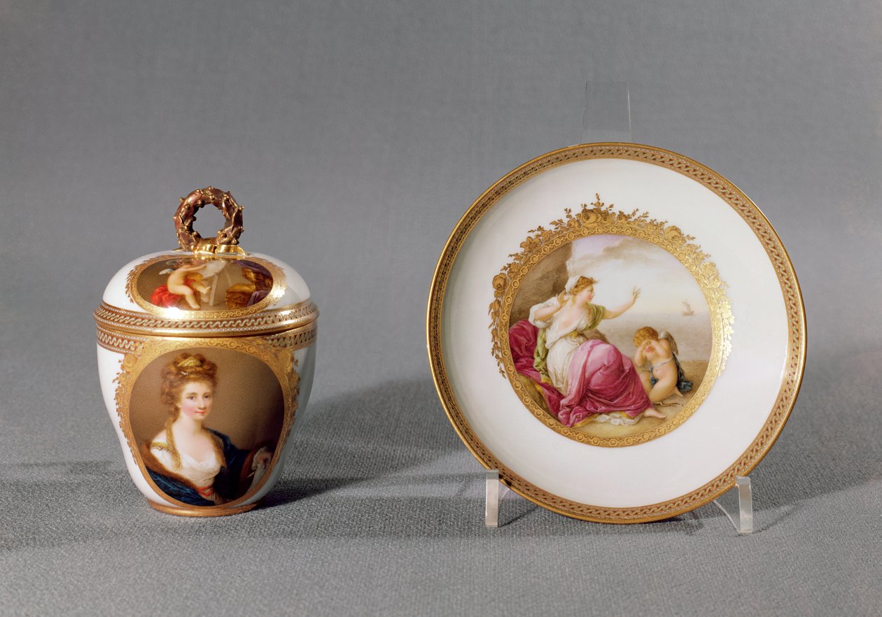 Meissen kopp, lock och fat, målade av Angelica Kauffmann (1741-1807) (porslin) av German School