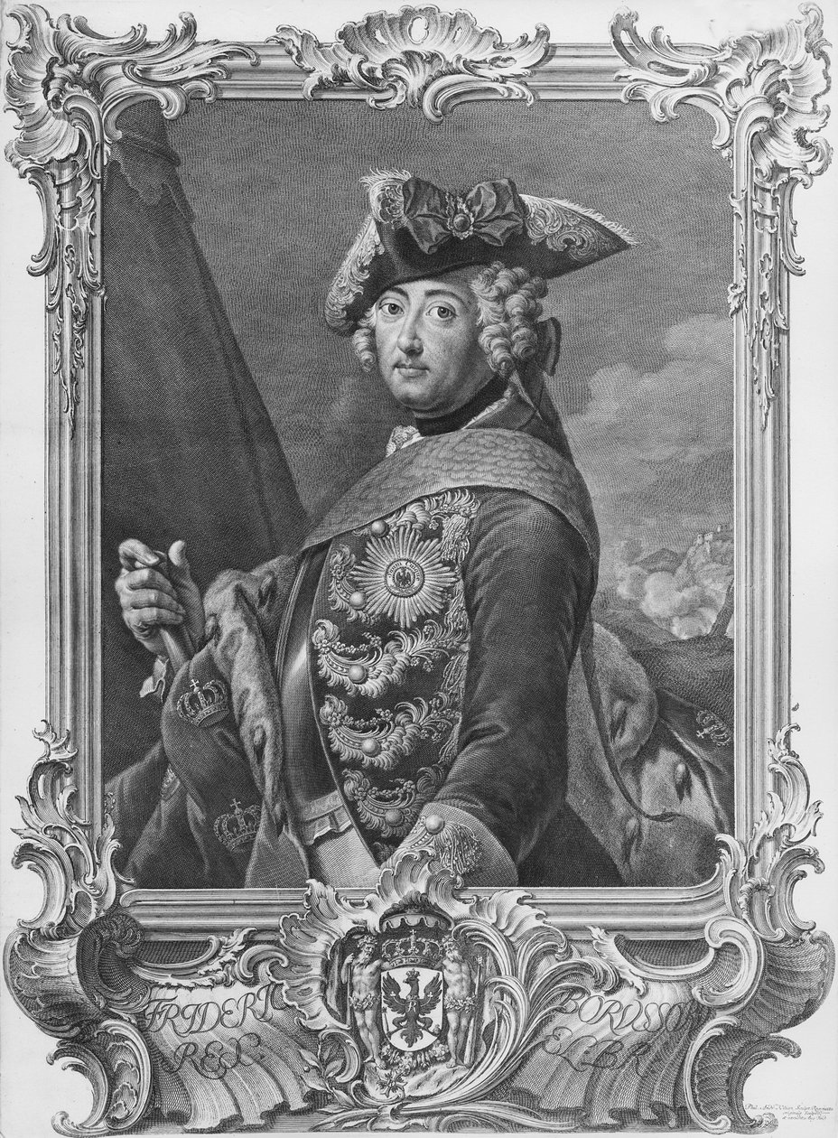 Porträtt av Fredrik II, den store (1712-86), graverad av Kilian, Phillip Andreas (1714-59) av German School