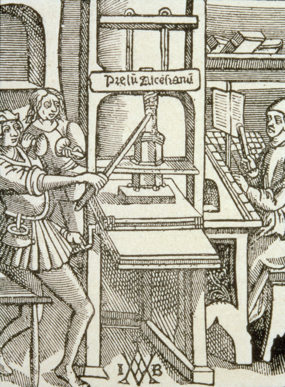 Tryckpress från 1498, från en bok tryckt det året av German School