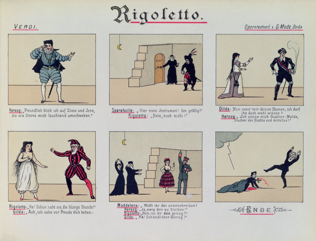 Scener från operan "Rigoletto" av Giuseppe Verdi (1813-1901) av German School