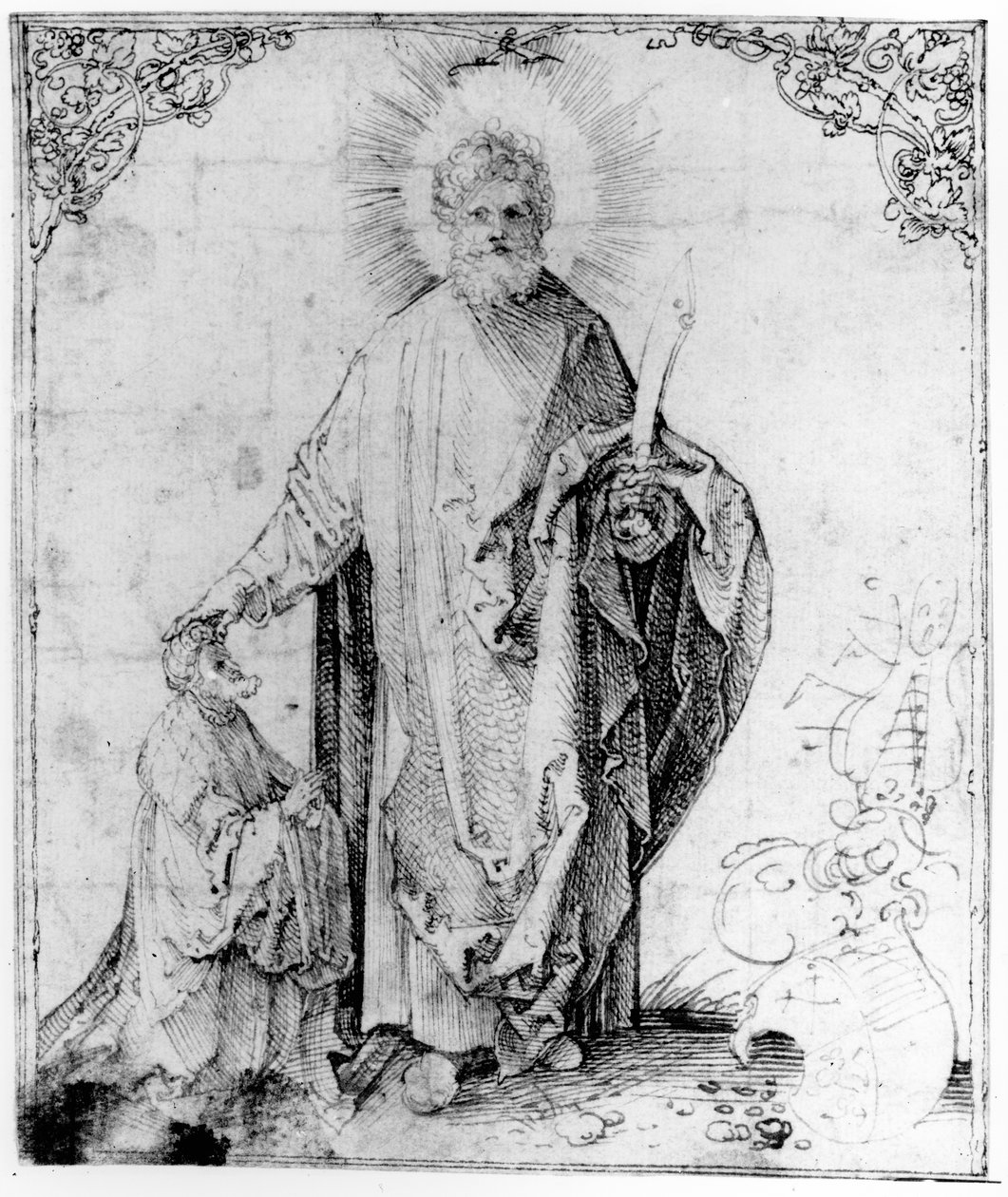St. Bartholomew (penna och bläck på papper) av German School