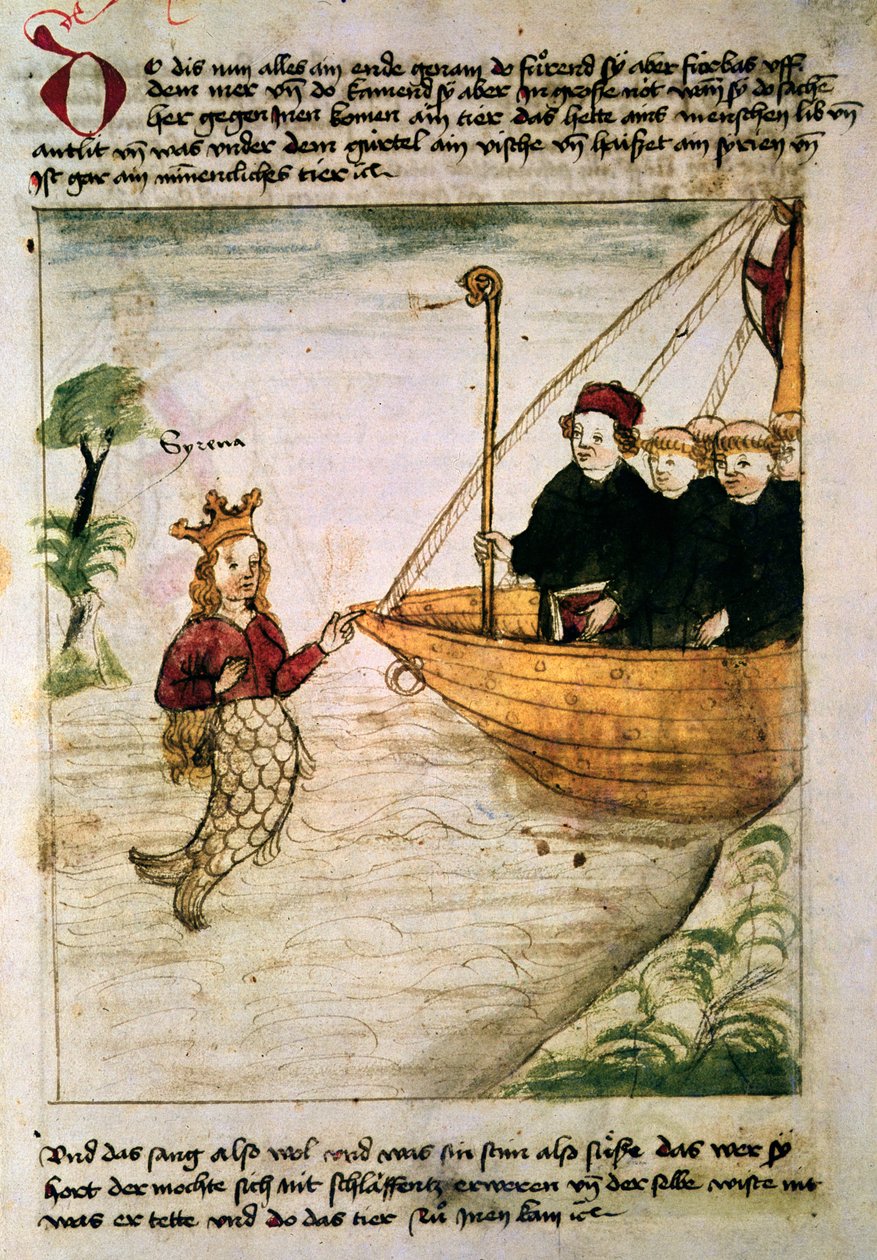 St Brendan och en siren, från den tyska översättningen av The voyage of the Abbot of St Brendan, c.1476 av German School