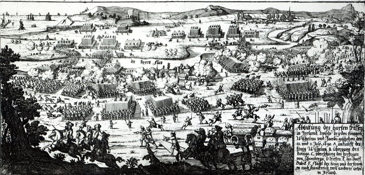 Slaget vid Boyne, ca 1690 (tryck) av German School