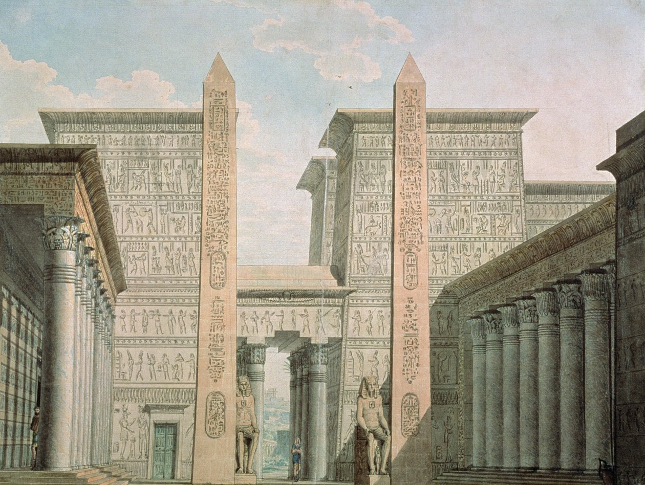 The Entrance to the Temple, Akt I scen III, scenografi för "Trollflöjten" av Wolfgang Amadeus Mozart (1756-91) av German School