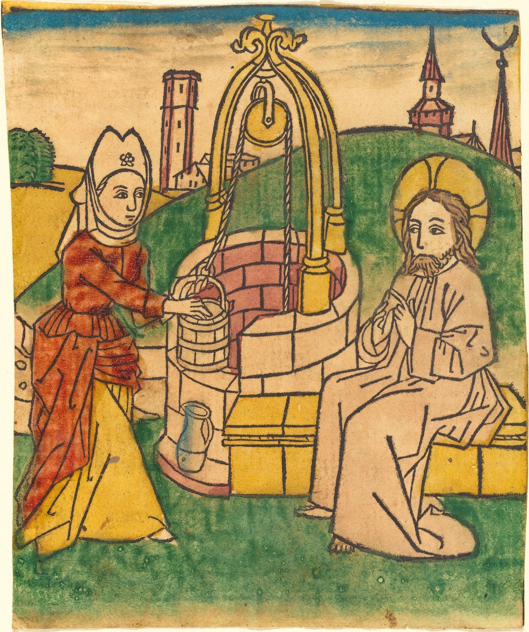 Kristus och Samariens kvinna av German 15th Century
