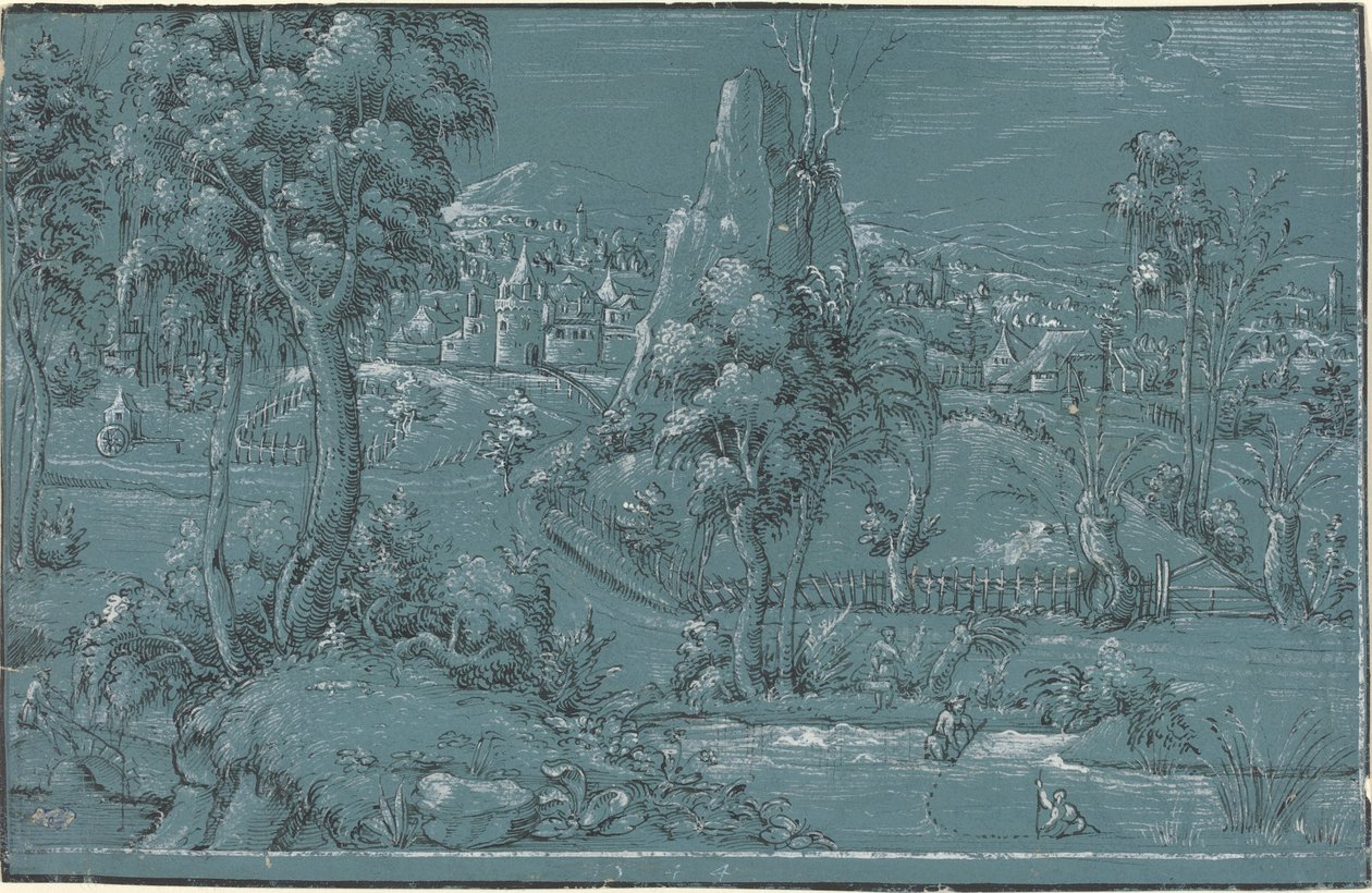Landskap med män som fiskar av German 16th Century