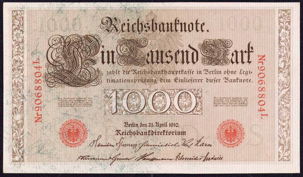 En tusen marks sedel, 1910 av German School