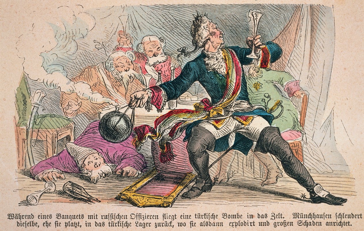 Baron Munchausen (färg litho) av German School