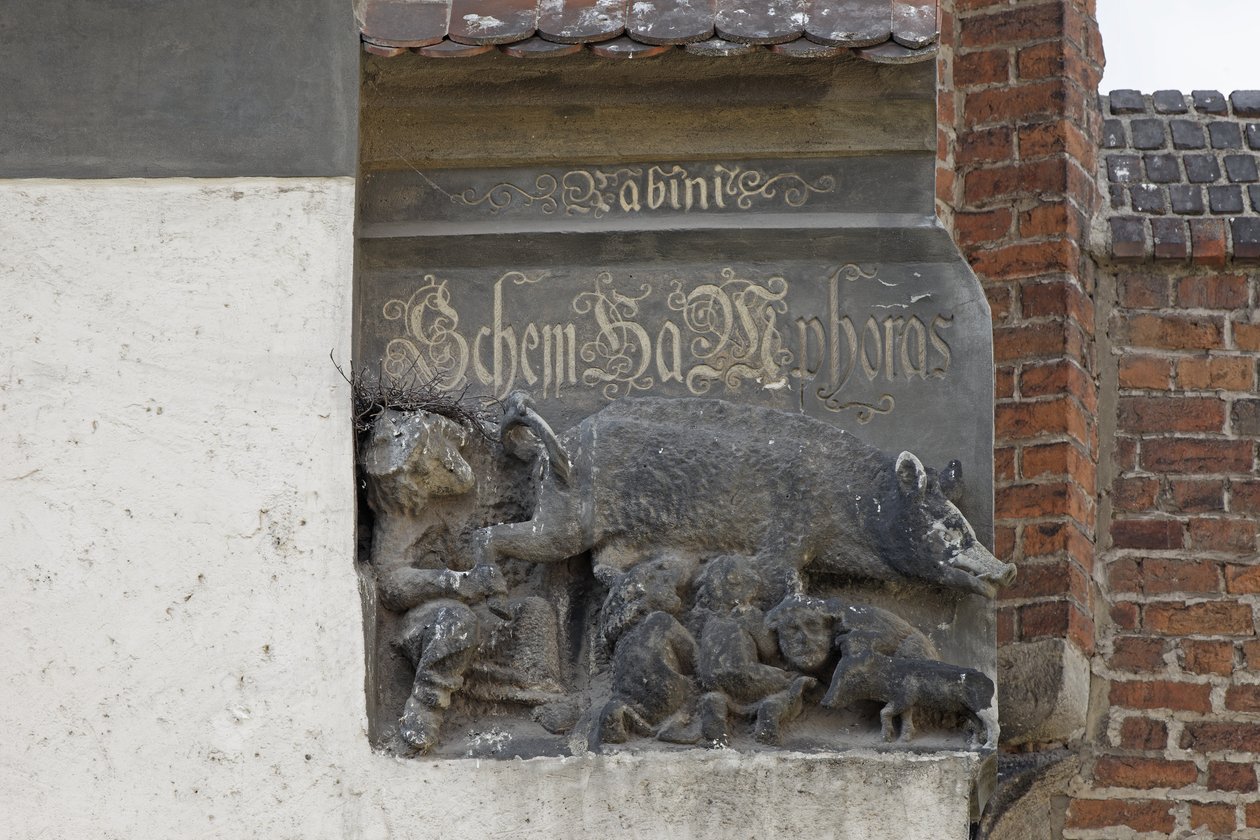 Snideri föreställande Judensau, ca 1440 (sten) av German School