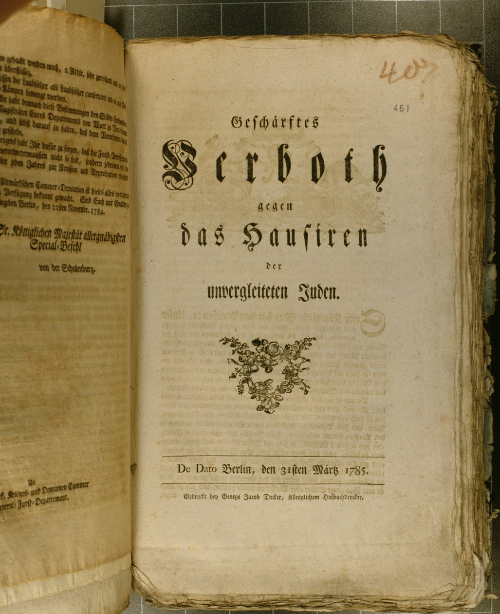 Arbetsordning från 1776 (tryck ut) av German School