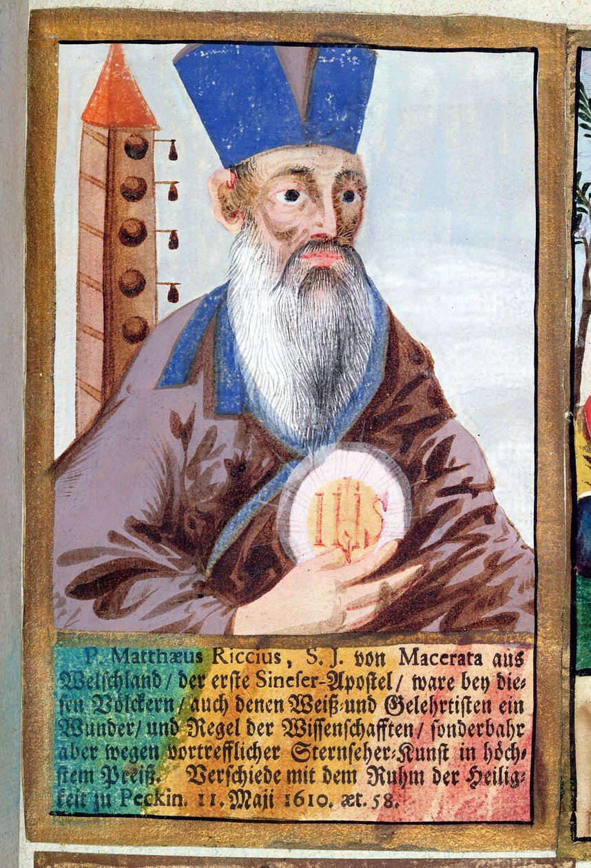 Fader Matteo Ricci (1552-1610) i mandarin kostym av German School