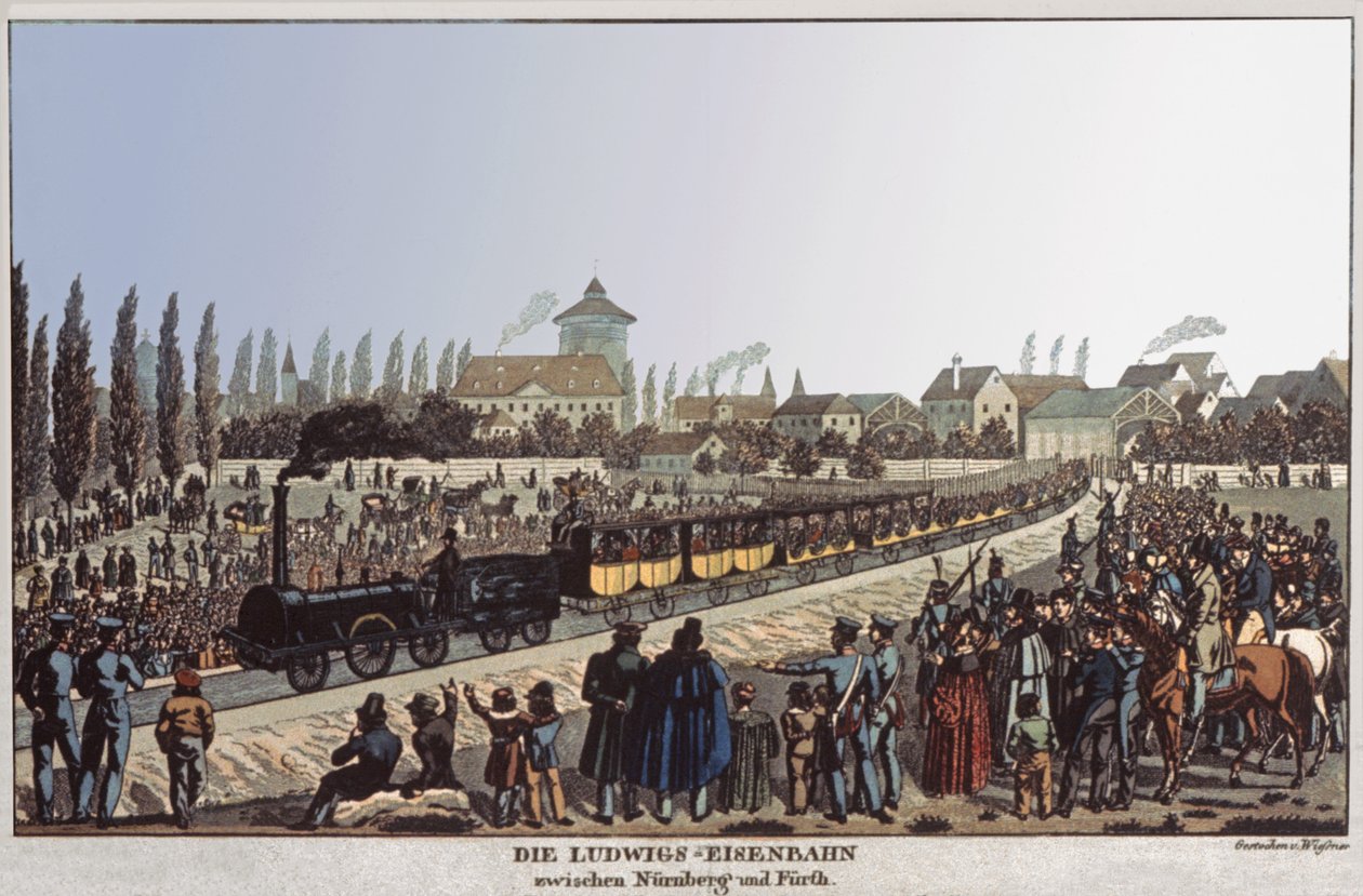 tyska järnvägarna. c.1830-1840 (gravyr) av German School