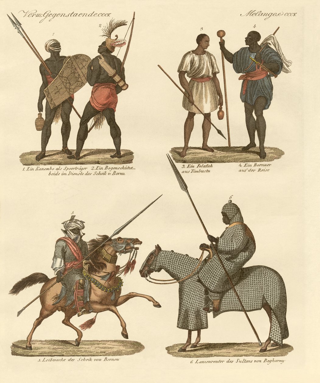 Invånare i Sudan (färgad gravyr) av German School