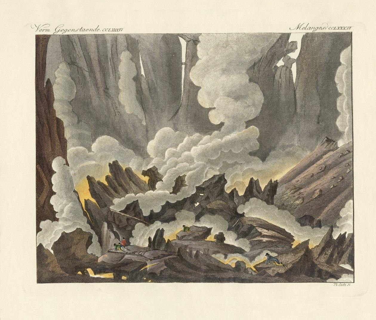 Etna på Sicilien (färgad gravyr) av German School