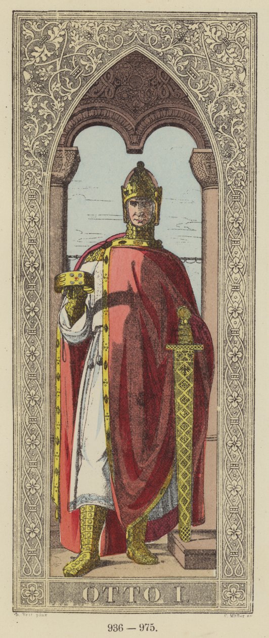 Otto I, 936-975 (färgad gravyr) av German School