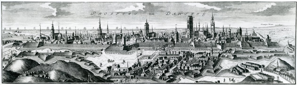 Panoramautsikt över Danzig (Gdansk) av German School
