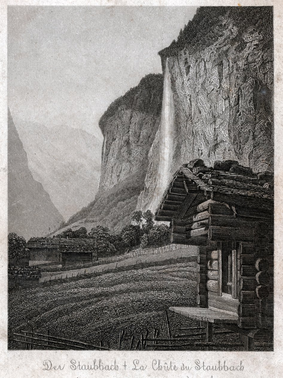 Staubbach vattenfall. (gravyr, ca 1830) av German School