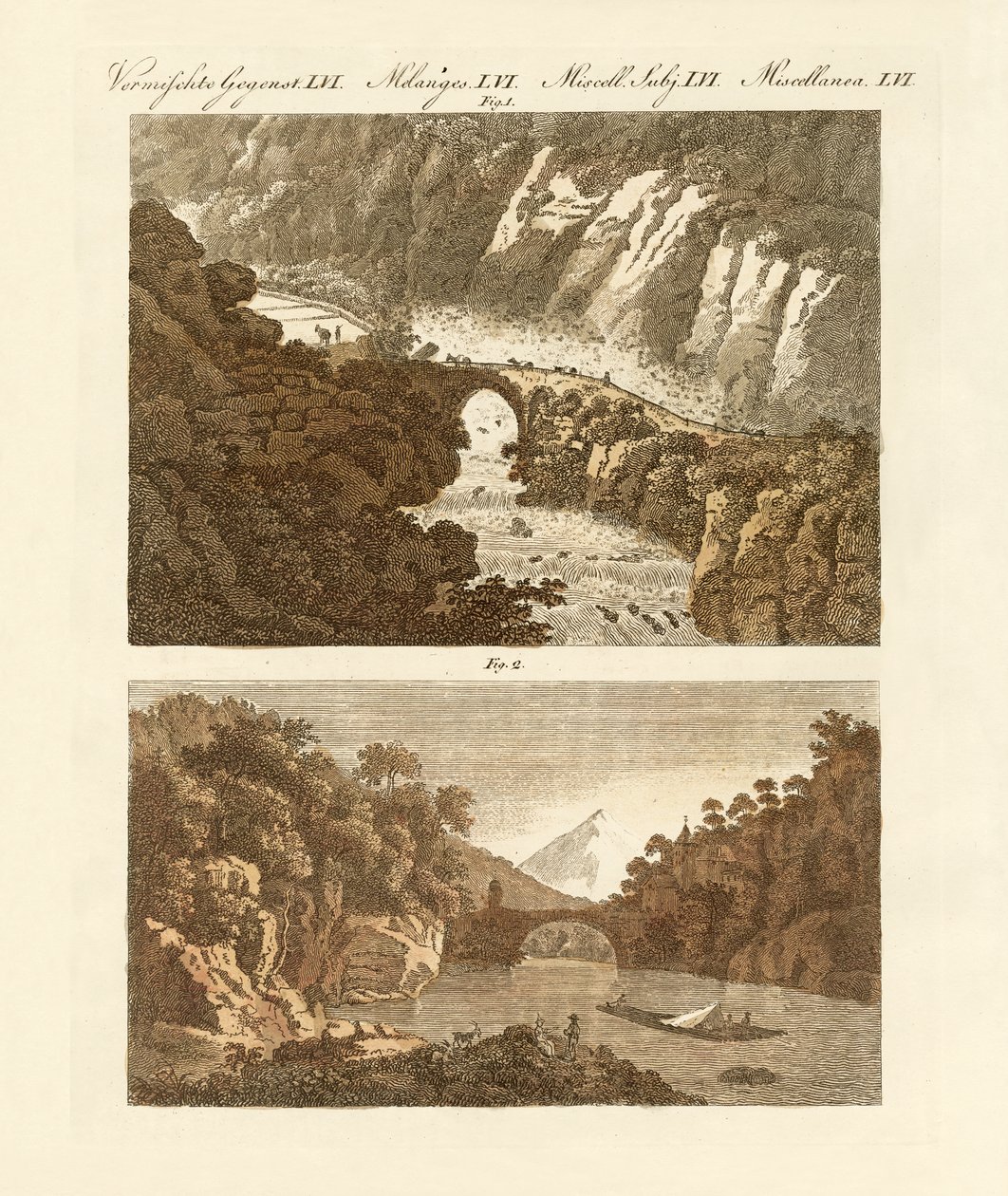 Konstiga broar (färgad gravyr) av German School