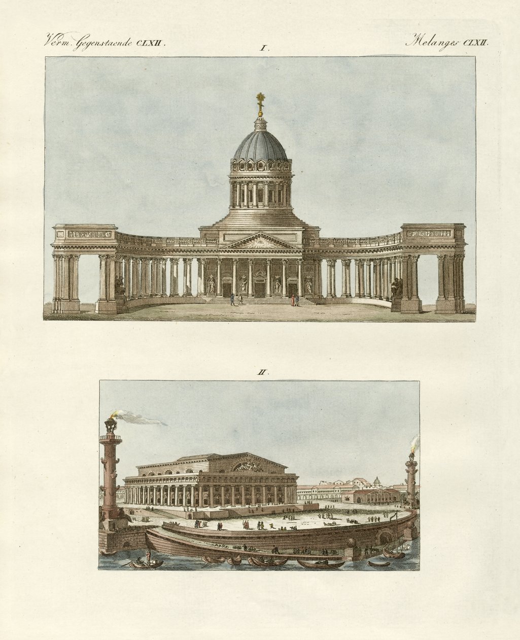 Konstiga byggnader i Petersburg (färgad gravyr) av German School
