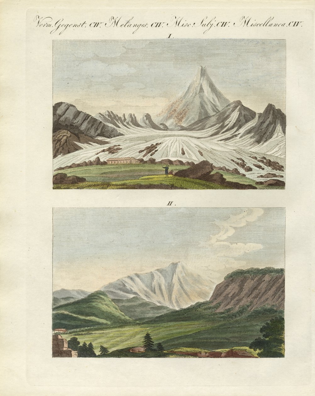 Konstiga berg (färgad gravyr) av German School
