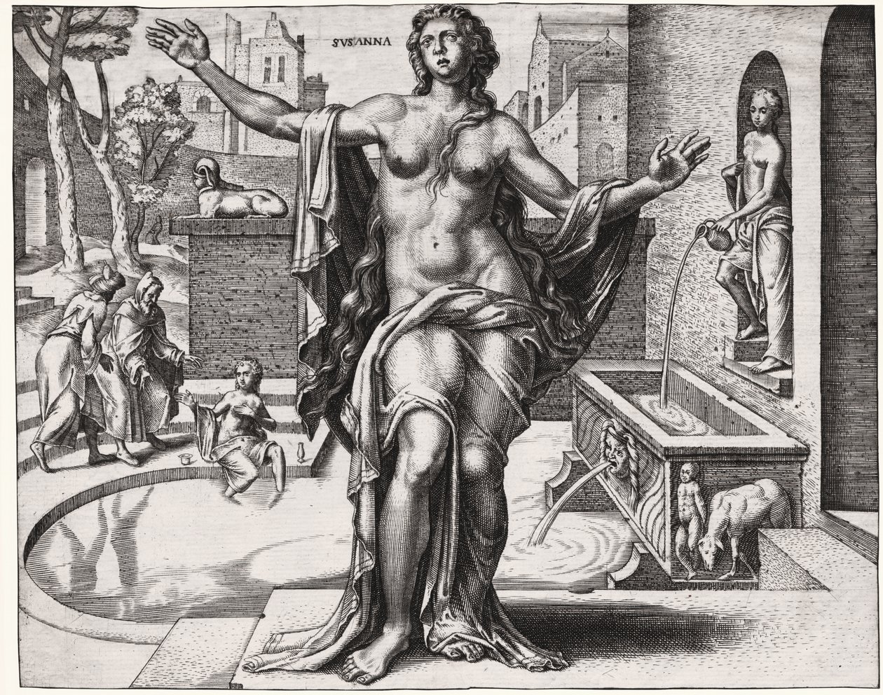 Suzanne i badet. (gravyr av German School