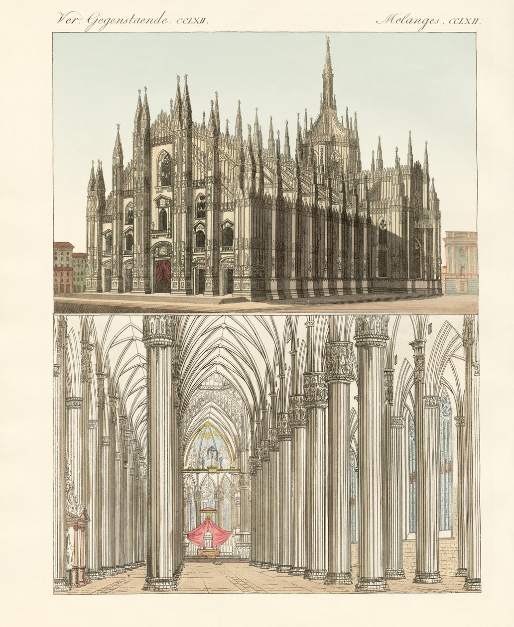 Katedralen i Milano (färgad gravyr) av German School