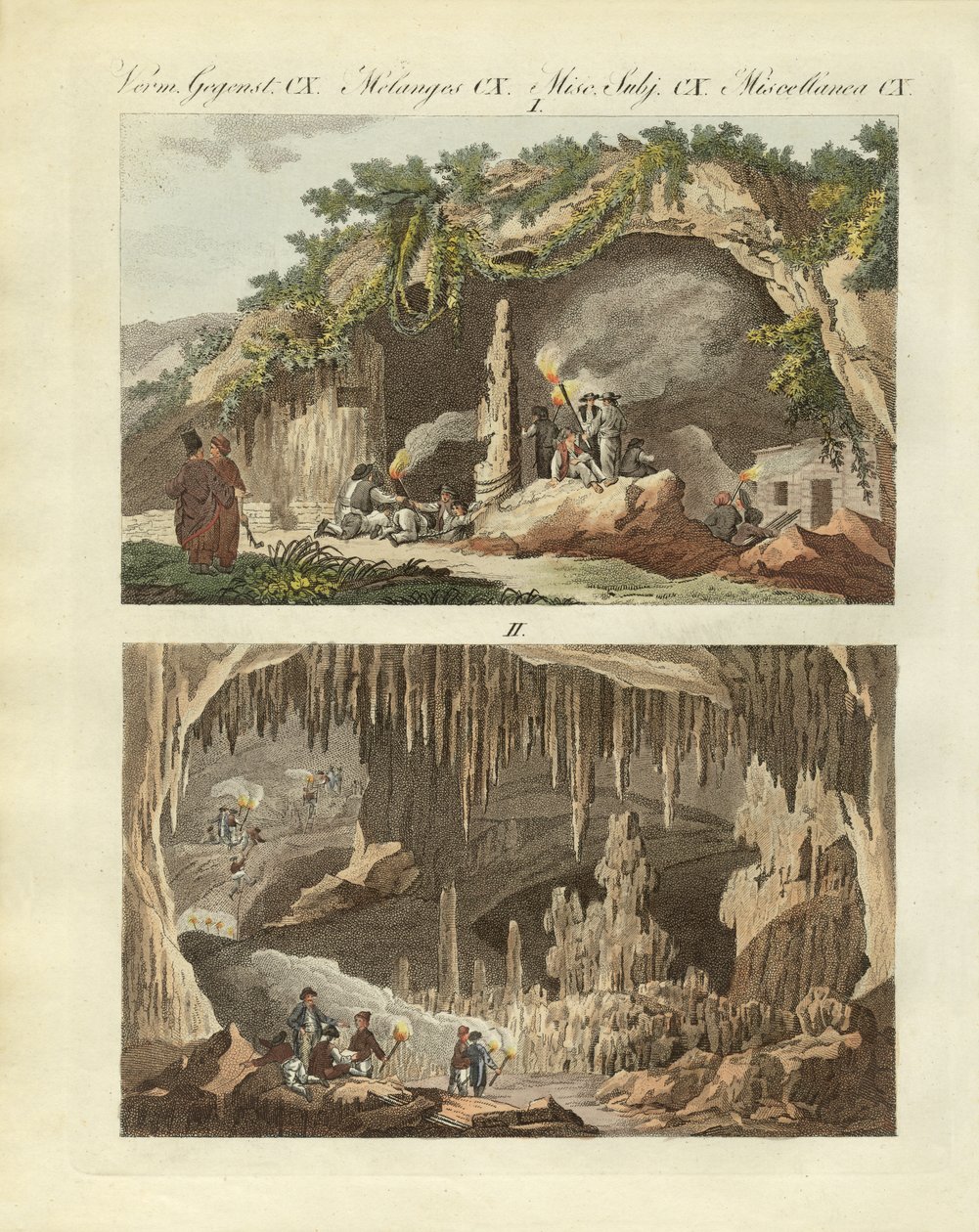 Antiparos grotta (färgad gravyr) av German School