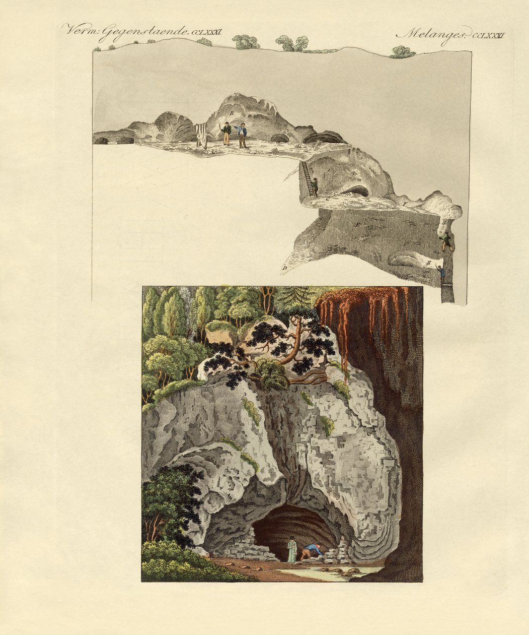 Grottan i Gaillenreuth (färgad gravyr) av German School