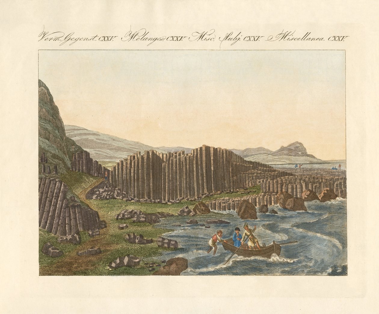 Den gigantiska vallen i Irland (färgad gravyr) av German School