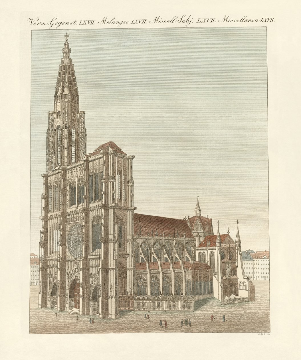 Ministern i Strasbourg (färgad gravyr) av German School