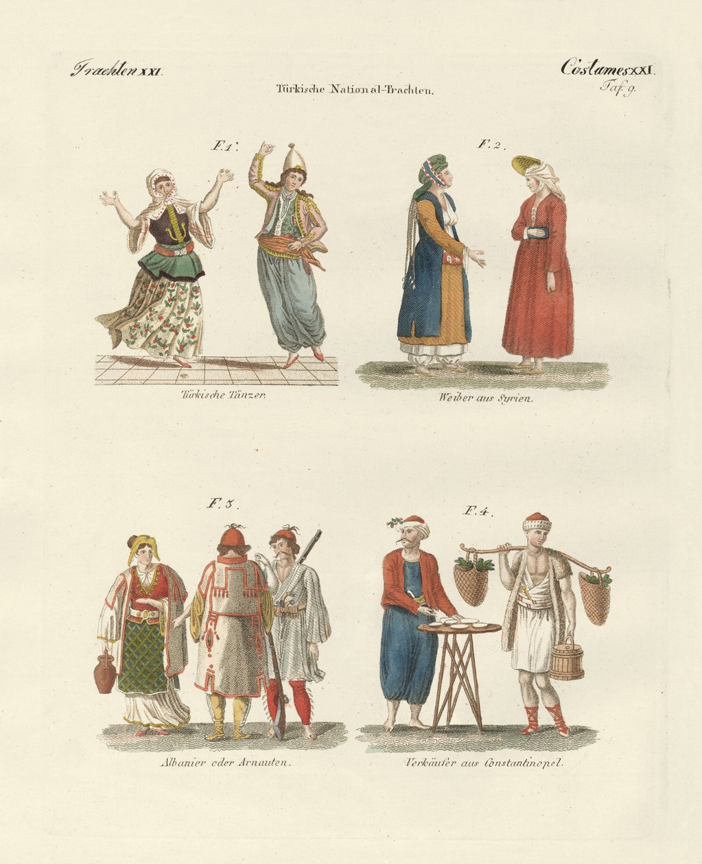 Turkiska nationaldräkter (färgad gravyr) av German School
