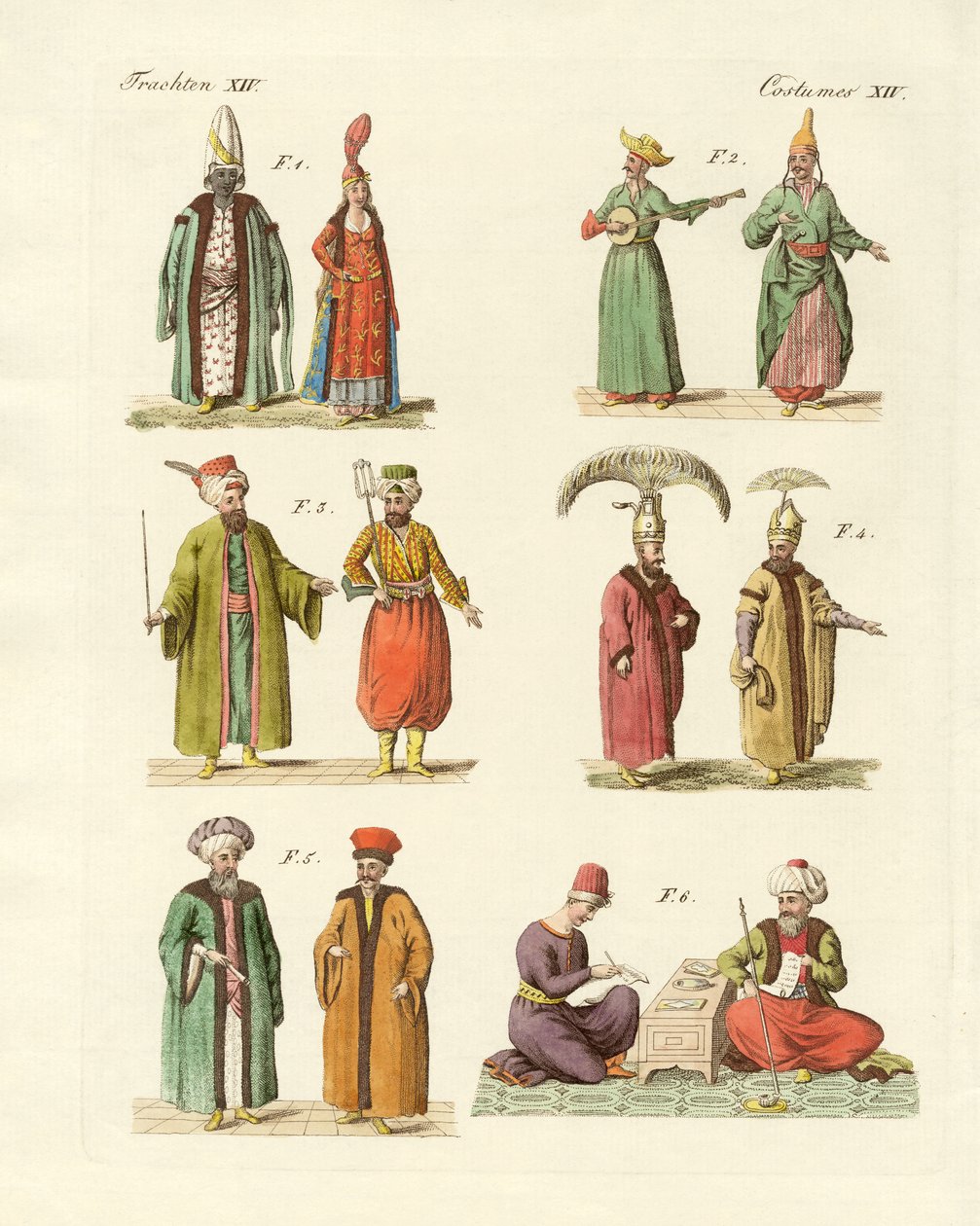 Turkiska nationaldräkter (färgad gravyr) av German School
