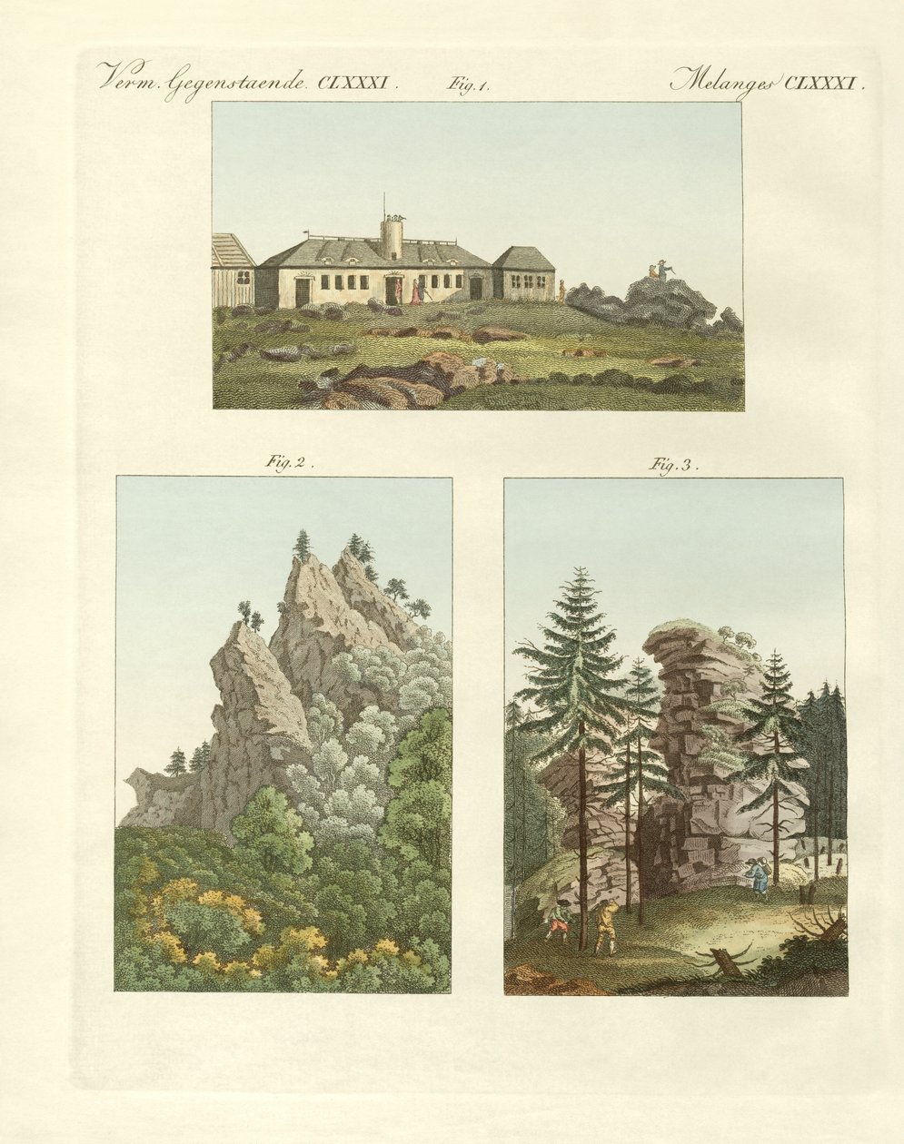 Utsikt över Harz (färgad gravyr) av German School