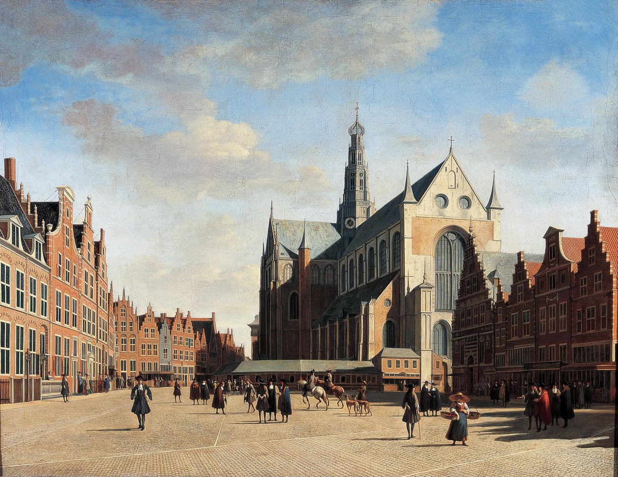 The Great Market in Haarlem av Gerrit Adriaensz Berckheyde