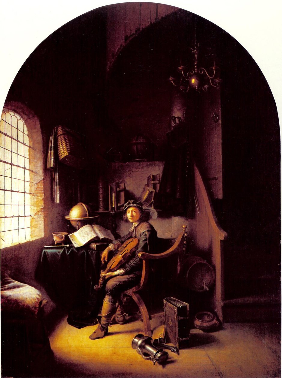 Ung violinist sitter i sitt arbetsrum av Gerrit Dou