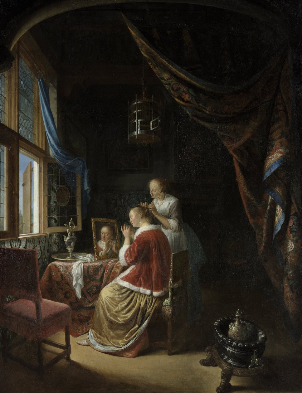 Ung kvinna på sin toalett av Gerrit Dou