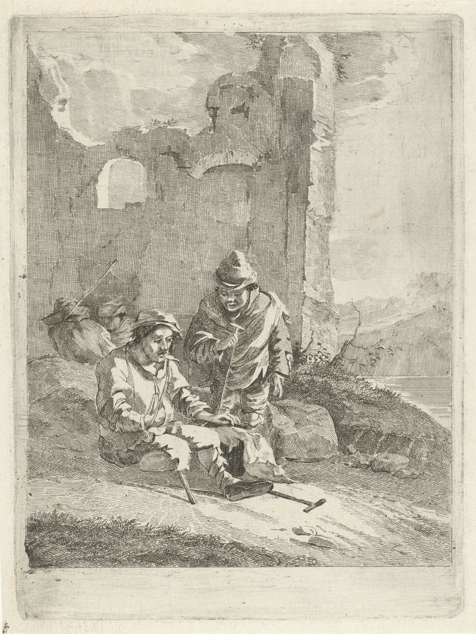 Fyra figurer vid en ruin av Gerrit Groenewegen