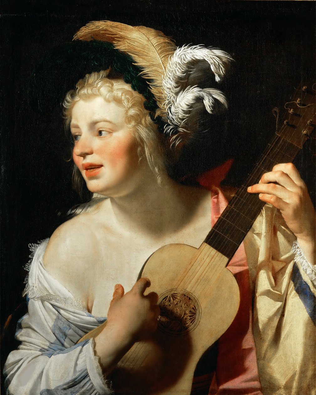 Kvinna som spelar gitarr, 1624. av Gerrit van Honthorst