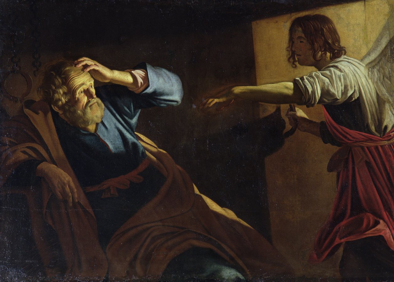 S:t Peter frigiven från fängelset av Gerrit van Honthorst