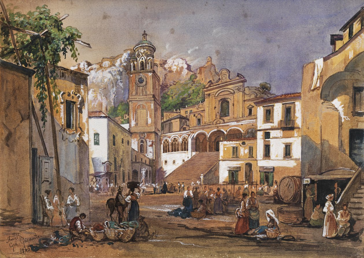 Marktszene i Amalfi av Giacinto Gigante