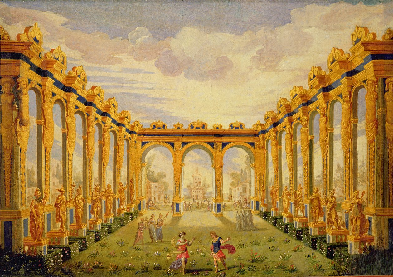 Akt III, scen V: Courtyard of the Elysian Fields av Giacomo Torelli