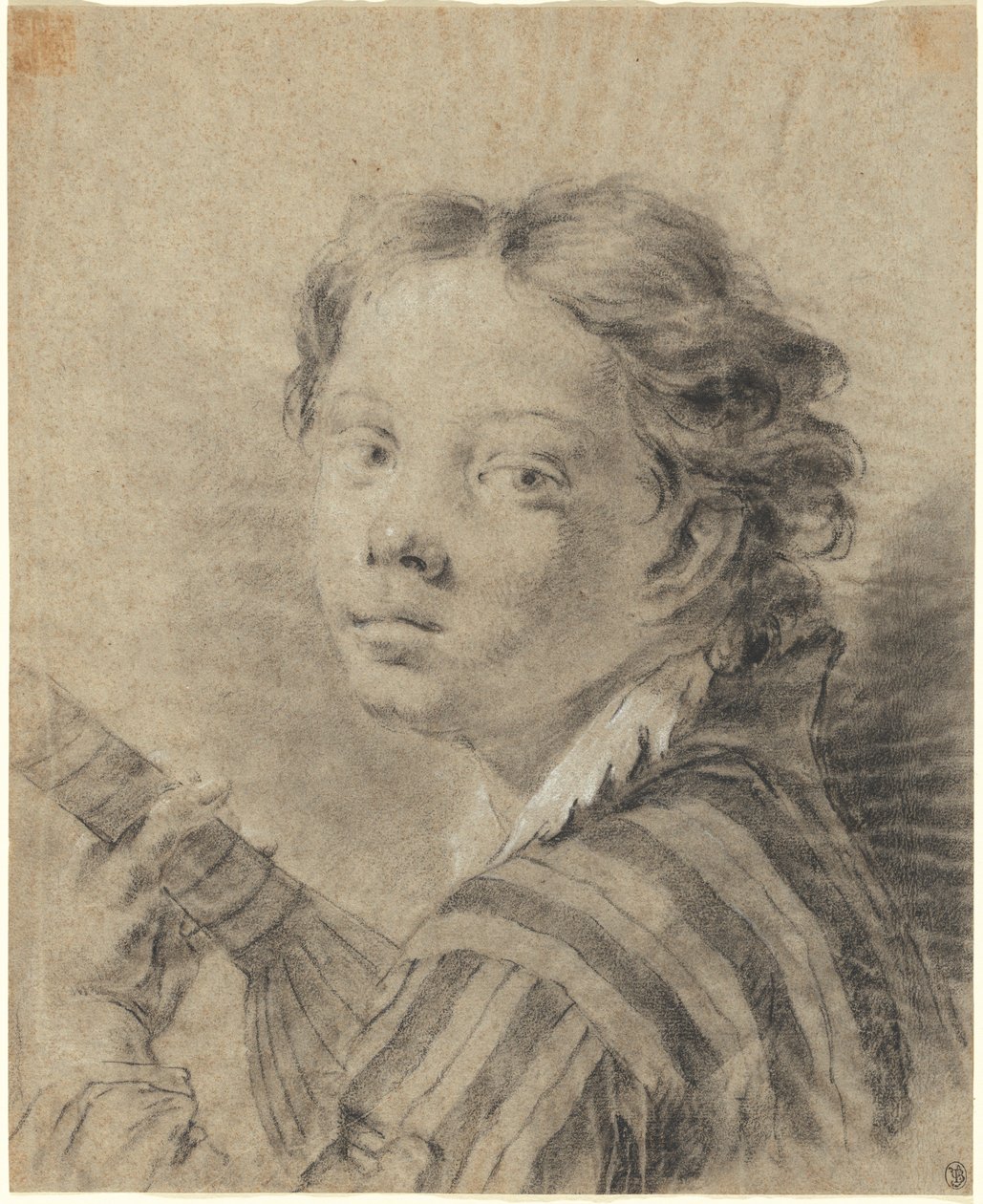 A Boy with a Lute, ca 1740 (svartvit krita och kol på blått papper) av Giambattista Piazzetta